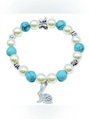 Handmade Turquoise & Pearl Bunny Bracelet!